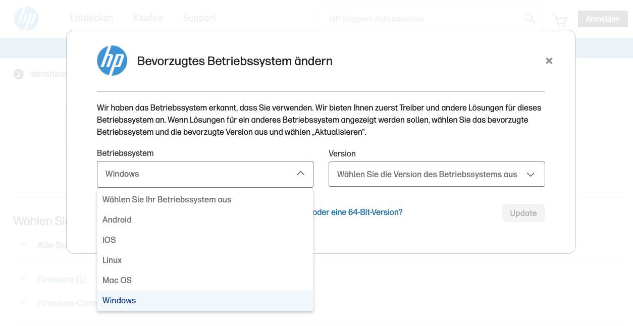 Betriebssystem auswählen
